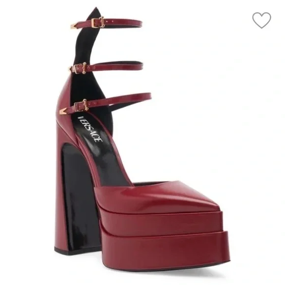Versace Burgundy Platform Heels - Picture 8 of 11